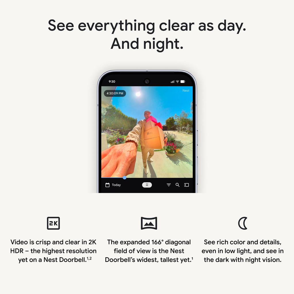 Google Nest Doorbell (Wired, 3rd Gen) - 2K Video and Gemini, Live View, Night Vision, 2-Way Audio - Works with Google Home - 2025 Model - Snow