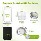 Sprouting Kit, 2 Wide Mouth Sprouting Jar with Stainless Steel Screen Sprout Lids, Blackout Sleeves, Drain Cover, Sprouts Growing Kit for Broccoli, Mung Beans, Alfalfa & Microgreens