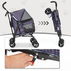 MoNiBloom 4 Wheels Pet Stroller, Easy-Fold Umbrella Shaped Dog Cat Jogger Stroller w/Storage Bag & Visible Mesh for Small/Medium Dogs Cats Plaid