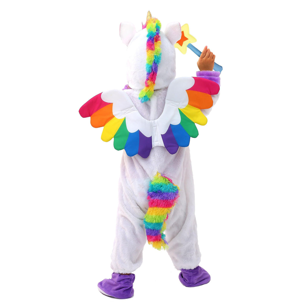 Spooktacular Creations Halloween Unicorn Costume, Jumpsuit with Wings and Star Wand for Kids Halloween Dress Up Party (Small (5-7 yrs))