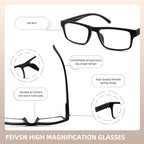 FEIVSN High Magnification Reading Glasses for Men Women with Strong Power TR Readers 4.0 4.50 5.0 5.50 6.0 6.50 7.0 8.0, Black + Tortoiseshell, 8.00