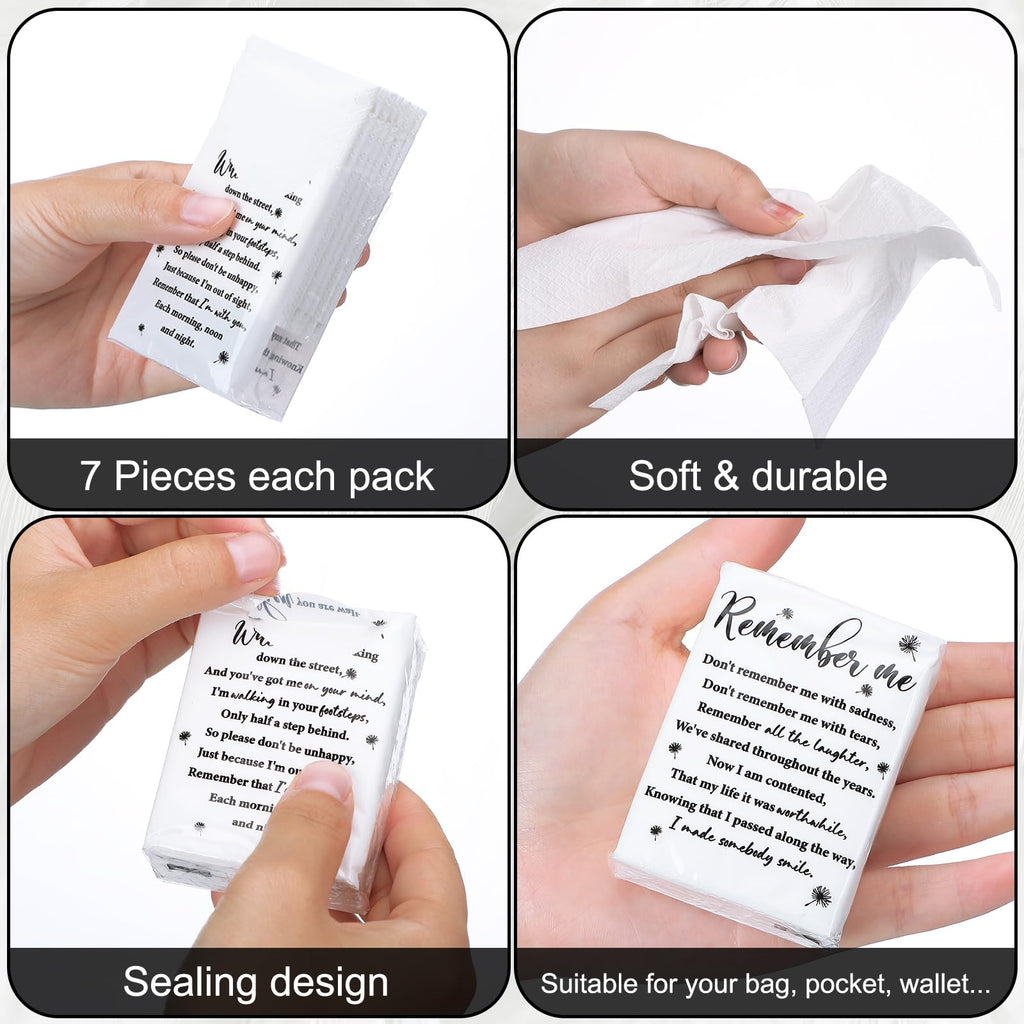 Sinmoe 120 Pack Funeral Tissues Packs for Guests Memorial Keepsakes Facial Pocket Tissues Favors Inspirational Poem 3 Ply Mini Travel Size Tissue Packs for Guests Relatives Family (Memorial)