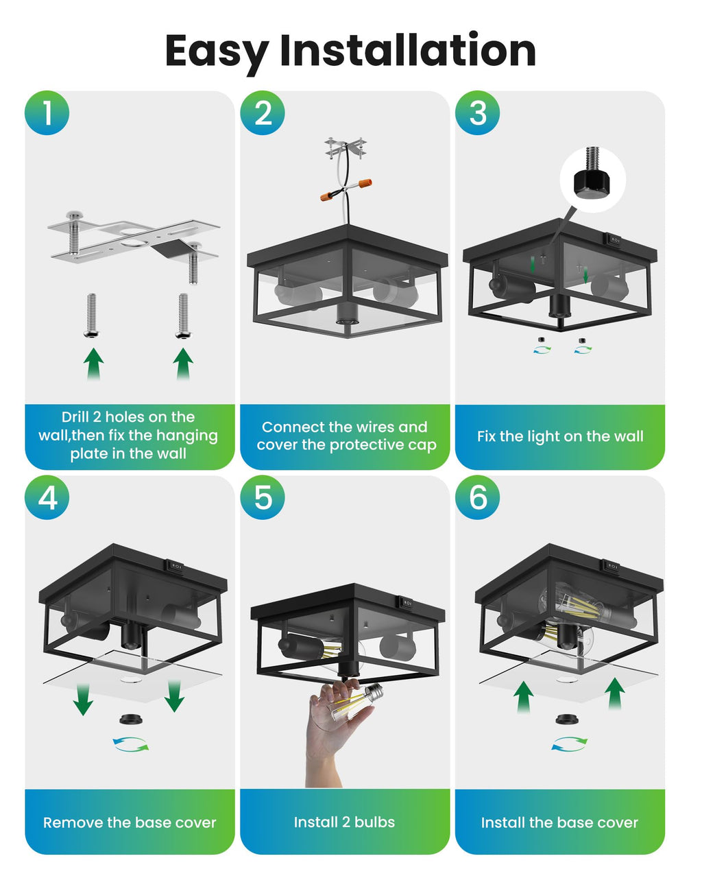 Craftersmark Outdoor Ceiling Light with Motion Sensor, Flush Mount Porch Light, Exterior Light Fixture with Clear Glass, Dusk to Dawn 2-Light Fixture for Patio,Porch (10.5 in)