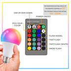 Dimmable E26 Warm LED Light Bulb, 6W RGBW Color 500LM with 16 Color Changing Modes for Christmas, Party etc with Remote Control 2 Pack