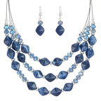3 Layered Chunky Statement Necklace for Women Beaded Strand Necklaces with Earring Fashion Costumes Collar Necklace Jewelry Sets Gifts for Women(Blue)