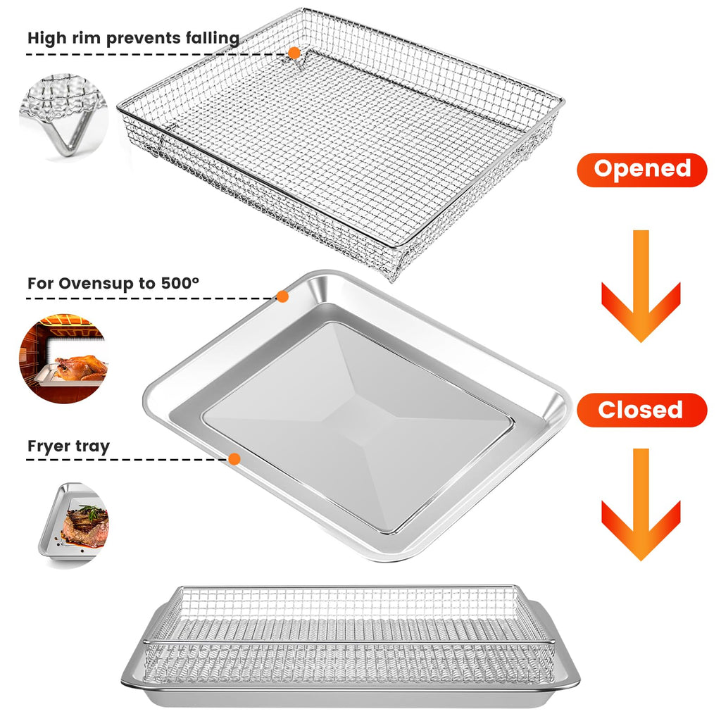 Air Fryer Basket Tray Replacement for Cuisinart TOA-60 TOA-65 TOA-70 Toaster Air Fryer Convection Oven, 12.4 * 11'' Mesh Air Fryer Steel Basket Wire Rack Accessories Parts, Dishwasher Safe