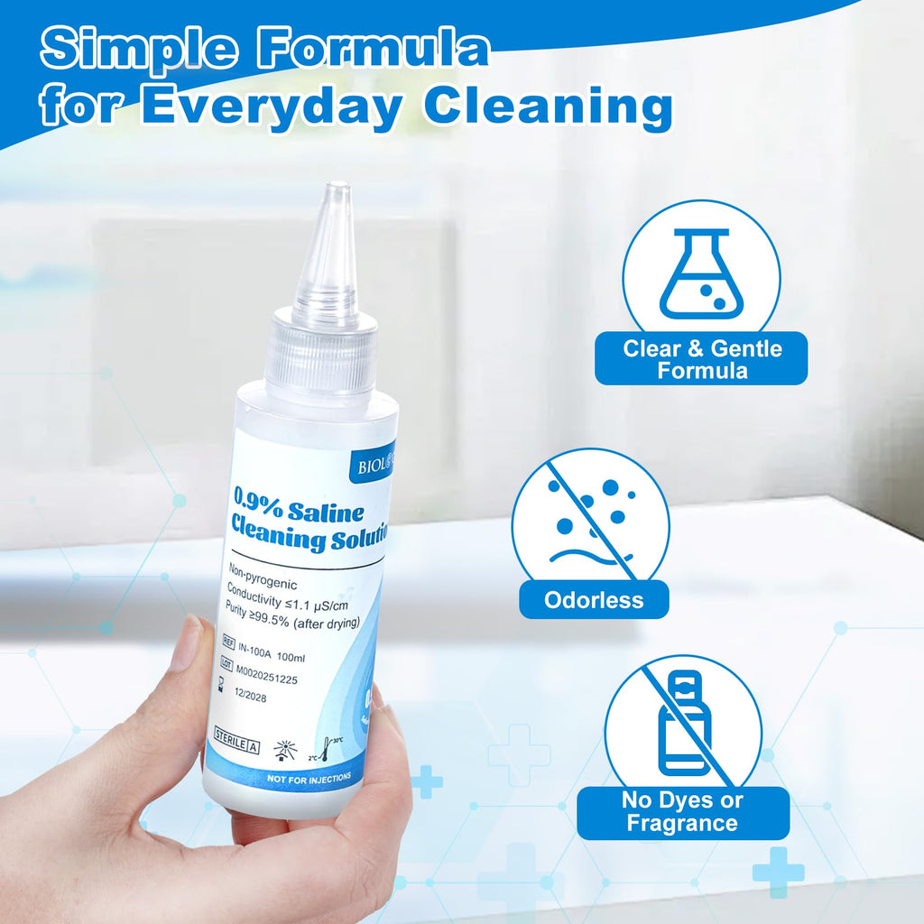 0.9% Saline Cleaning Solution, Normal Solution, Ready-to-Use for Daily Cleaning, Household Use, 100ml Each, 3 per Box, 300ml /10.56 FL OZ