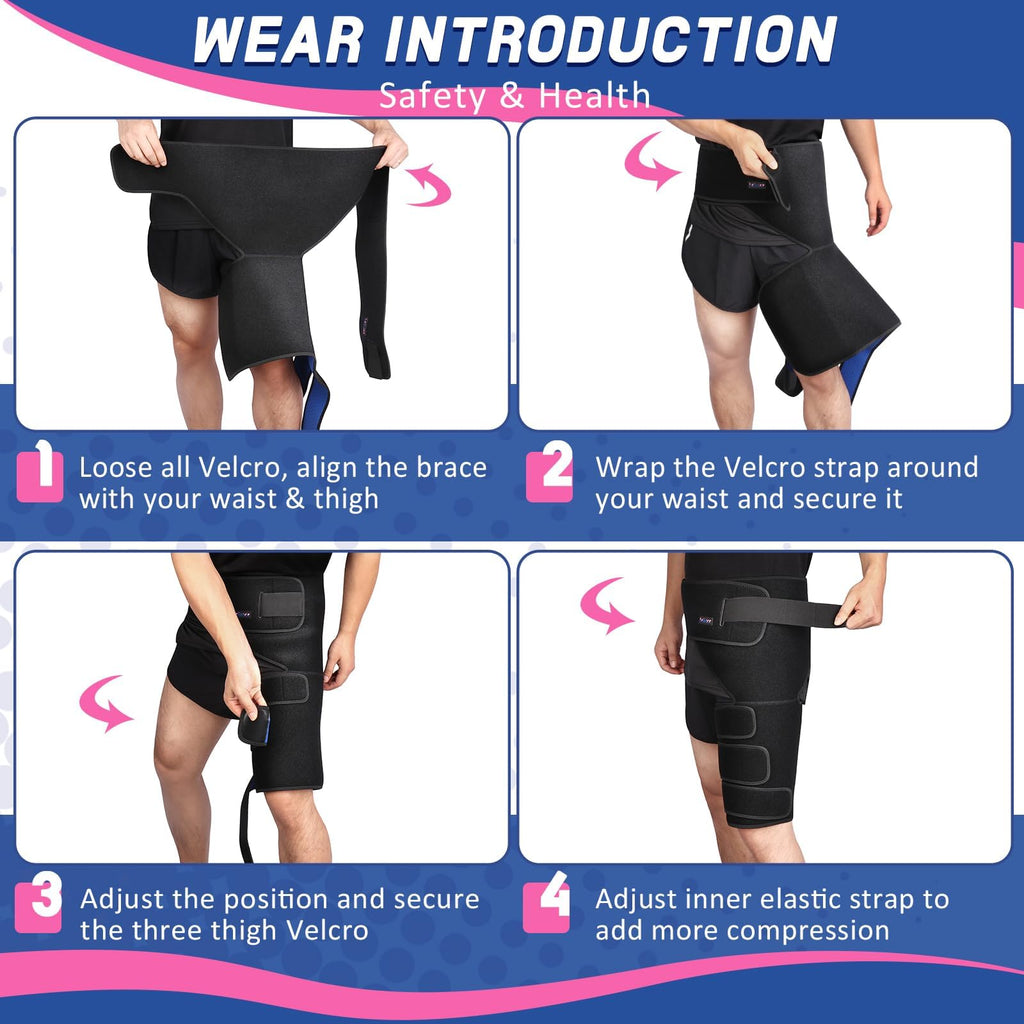 beister Hip & Thigh Brace Support with 5 Elastic Strips, Hamstring Compression Sleeve for Men & Women, Adjustable Groin Compression Wrap for Sciatica Pain Relief, SI Joint, Quad Muscle Strains