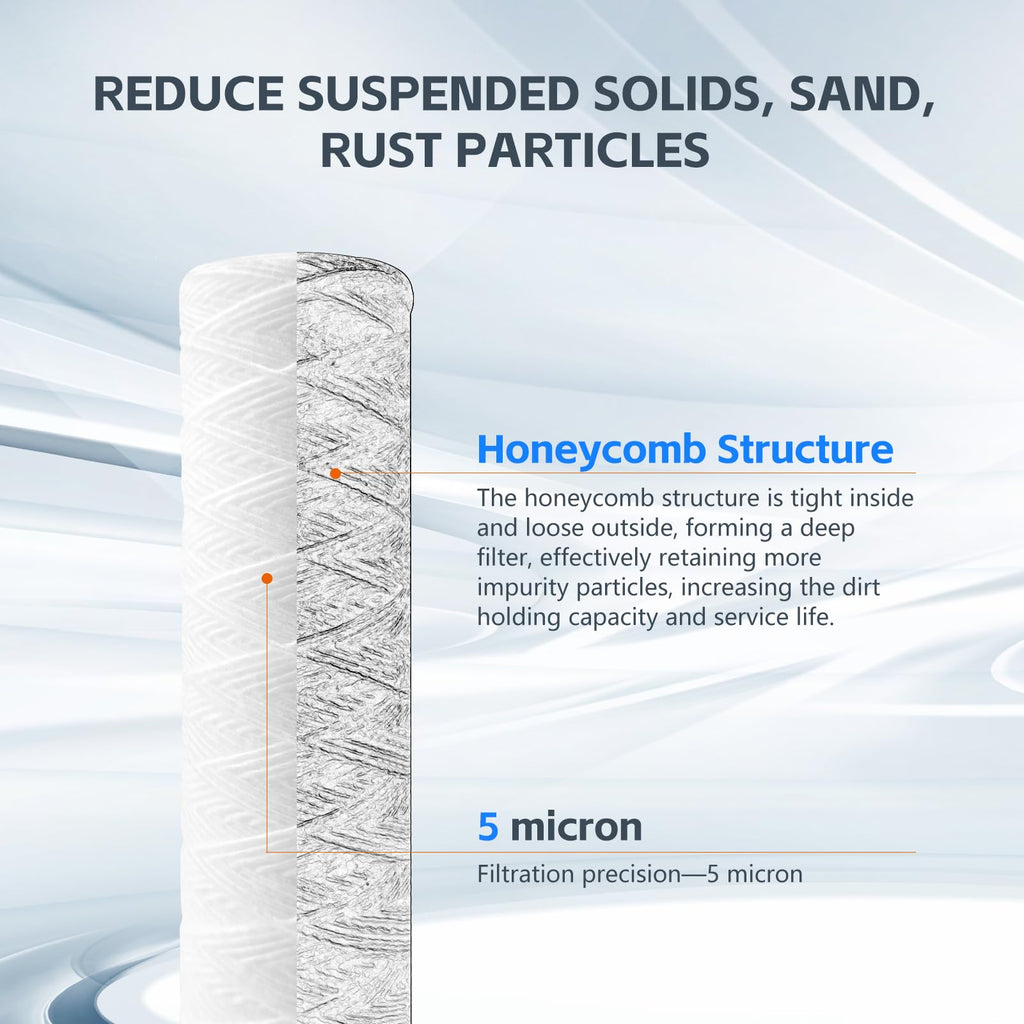 BLUERISE 5 Micron 10" x 2.5" Wire Wound Sediment Filter Cartridge 6-Pack