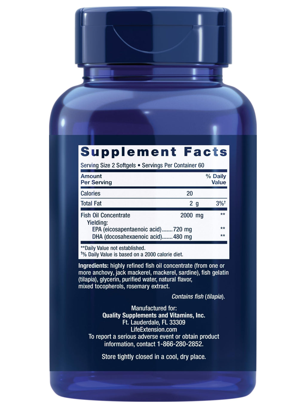 Life Extension Mega EPA/DHA, Omega-3 Fatty acids, Heart & Brain Health, Non-GMO, Gluten-Free, 120 softgels