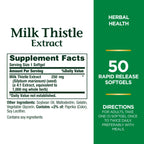 Nature's Bounty Milk Thistle, Herbal Health Supplement, Supports Liver Health, 1000 mg, Rapid Release Softgels, 50 Ct (Pack of 2)