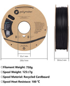 Polymaker Polymax Tough PC Filament 1.75mm, Grey Polycarbonate Filament 1.75mm 0.75kg Cardboard Spool - 3D Printer Polycarbonate PC Filament, Tough & High Heat Resistant Grey PC Filament
