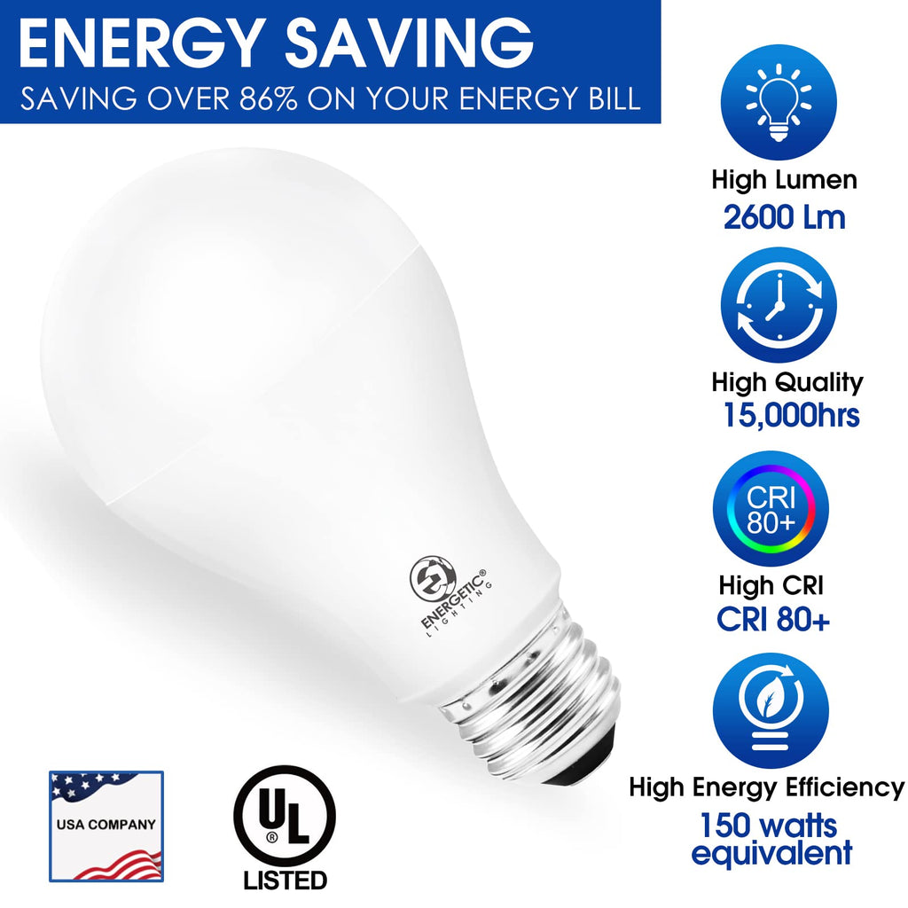 ENERGETIC SMARTER LIGHTING A21 LED Bulbs 150 Watt Equivalent LED Light Bulb, Soft White 2700K, 2600 High Lumens Super Bright Light Bulb, E26 Base, Non Dimmable, UL Listed, 2 Pack