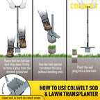 Colwelt Sod Plugger Tool 36-INCH, Grass Plug Tool 3 x 3 Square with Serrated Base, Bulb Planter Tool Long Handle with Dual Pedals & Easy Foot Ejector, Sod Turf Cutter for Lawn Planting Grass Repair