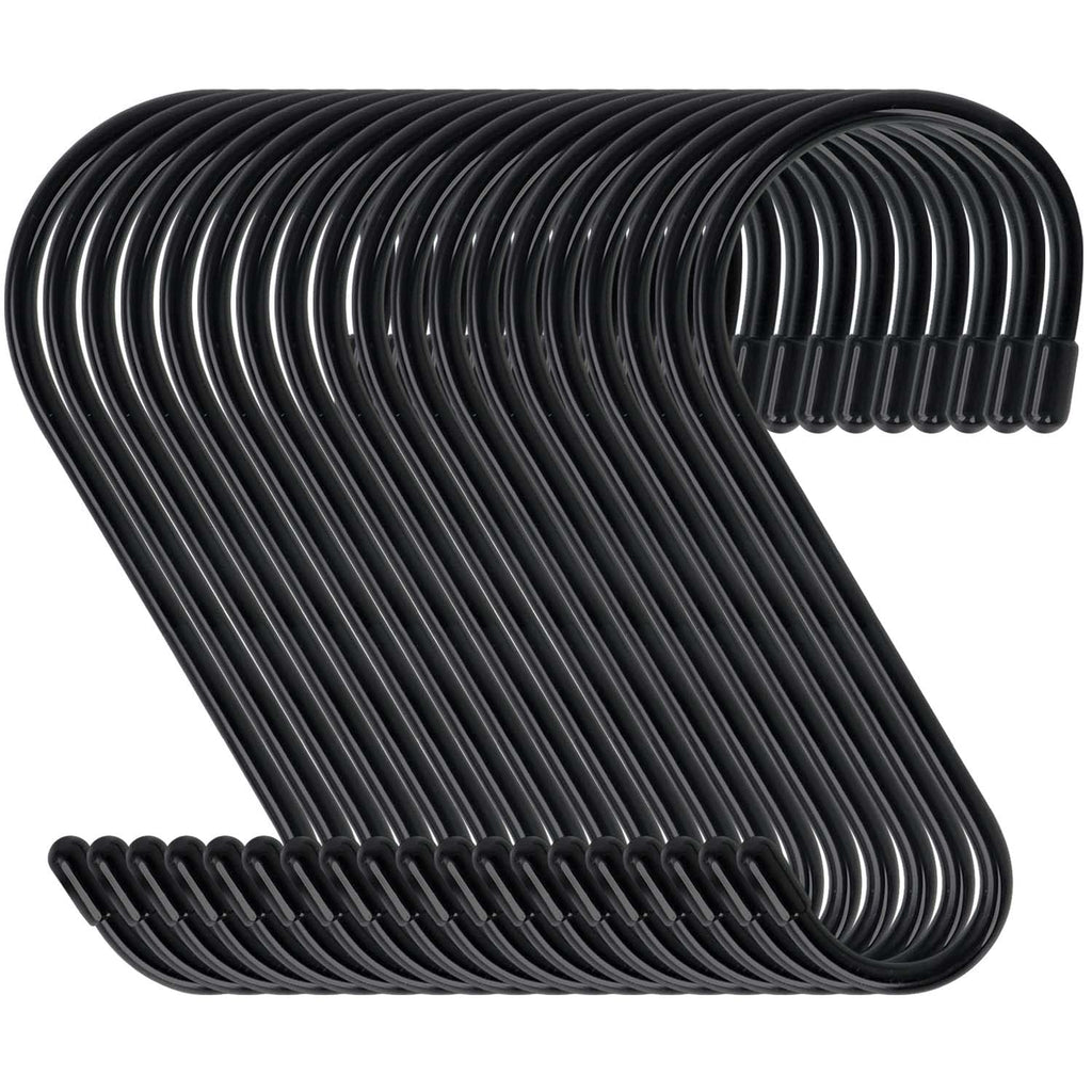 DINGEE 6 Inch 24 Pack Large S Hooks - Heavy Duty Non Slip White S Hooks with Rubber Stopper for Closet, Clothes, Jeans, Pot, Pan, Garden