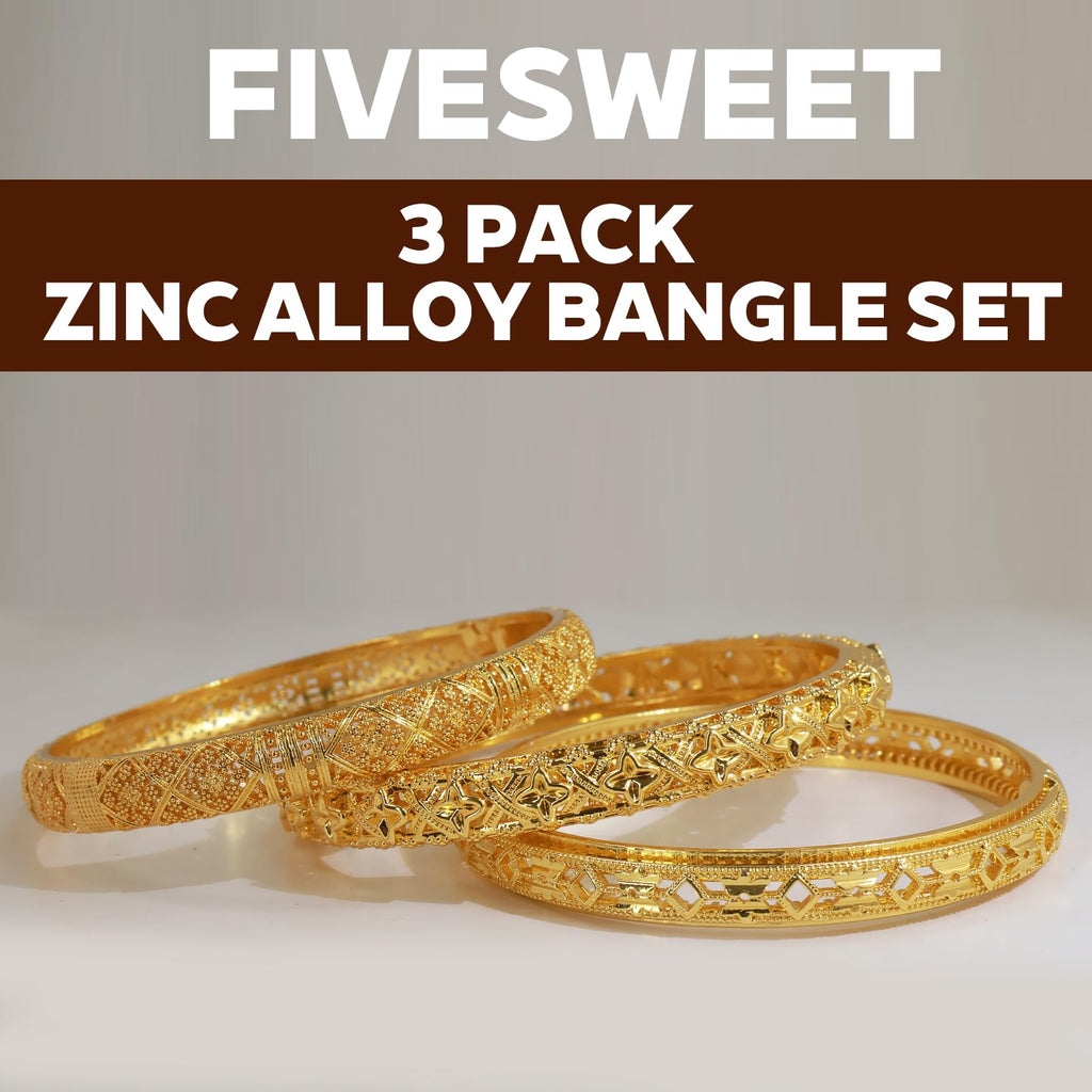 3 Pack 18K Gold Plated Dubai Gold Bangle Bracelet Jewelry Set for Women