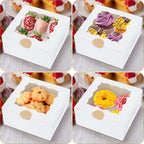 HawHawToys 60 Pcs Bakery Boxes with Window, 6 x 6 x 3 Inches, White Cookie & Pastry Boxes for Baked Goods
