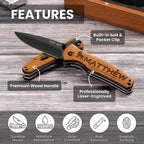 GIFTS TO ENGRAVE Custom Pocket Knife for Men, Personalized Fathers Day Gift, Engraved Hunting Knife, Wood Handle, Groomsmen & Best Man Gift