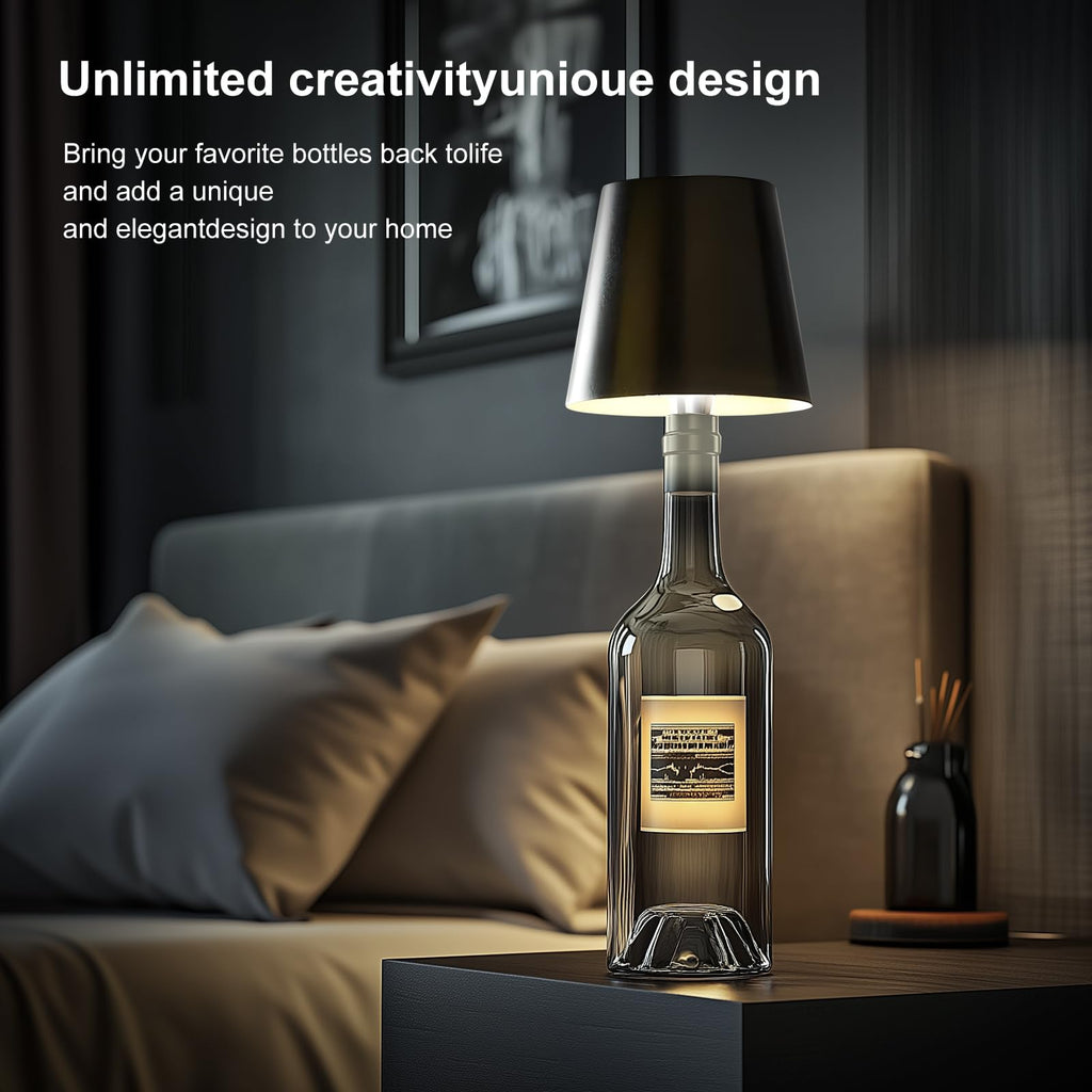 SOUDFK Wireless Bottle Lamp, 2024 New 3 Color Rechargeable Wine Bottle Lights for Bars Restaurants (Bronze, 1PC) v