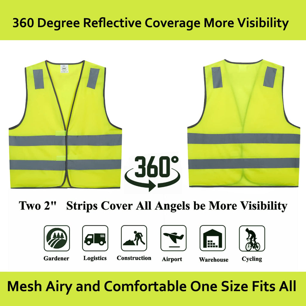 Lavori-AK Safety Vests 10 Pack - Yellow Reflective High Visibility Construction ANSI Class 2 Work Vest for Men,Woman,Hi Vis Vest Mesh and Neon Silver Strip