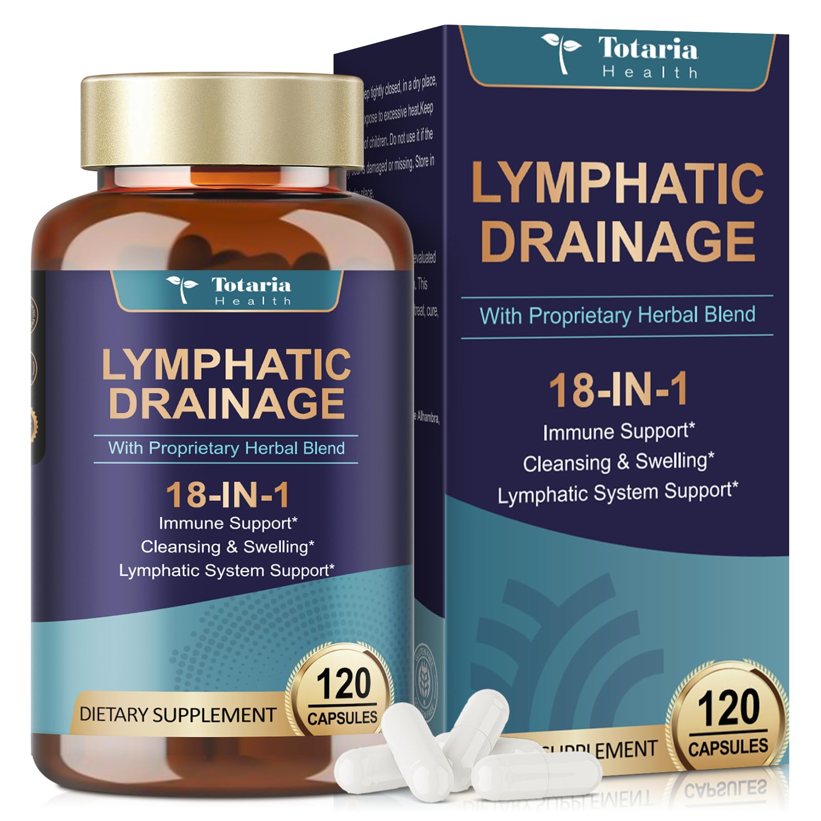Totaria Lymphatic Drainage - Reduce Lymph Swelling with Echinacea, Dandelion, Burdock, Bromelain, Vitamin C, Zinc, Selenium, Proprietary Herbal Blend, Lymph MD System Support, 120 Counts