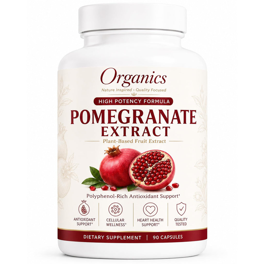 KYZTMHC Organic Pomegranate Extract, Pomegranate Fruit Extract Supplement with Polyphenol Antioxidants, Non-GMO, Daily Wellness Support, 90 Capsules