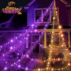 Halloween Decorations 16 Ft Spider Web Lights, Super-Realistic Giant Cobweb Indoor/Outdoor Purple Lights, Battery & 8 Modes Remote Control