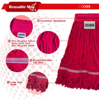 KLHB-YF Heavy Duty Commercial String Mop Heads, 3 Pack Cotton Red Mop Head Replacement, Machine Washable Industrial Mop Head Refills for Janitorial, Restaurant, Warehouse & Office Floor Cleaning