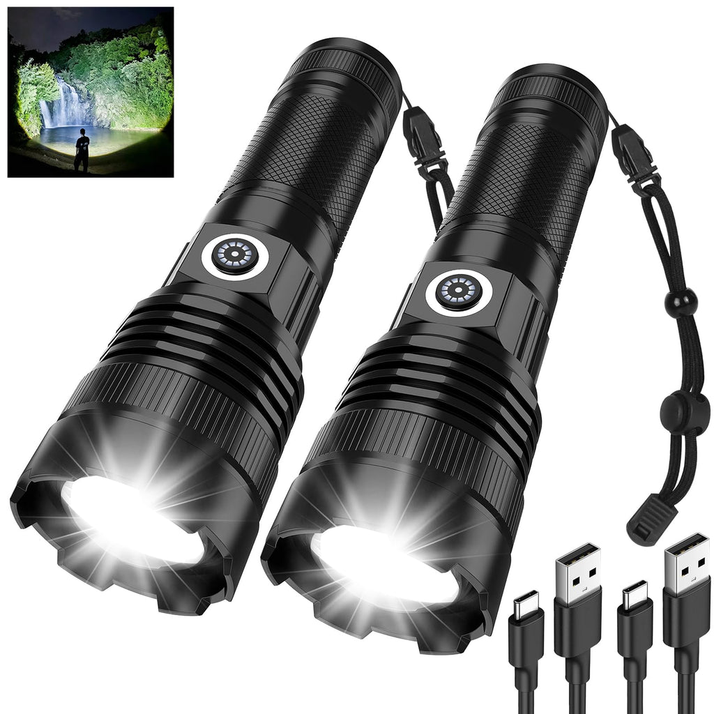 BESTSUN Rechargeable Flashlights 1000 High Lumens 2 Pack, Super Bright Tactical Flashlight 3 Modes with Power Display, Waterproof Zoomable LED Flash Light for Home Emergencies Camping Hiking