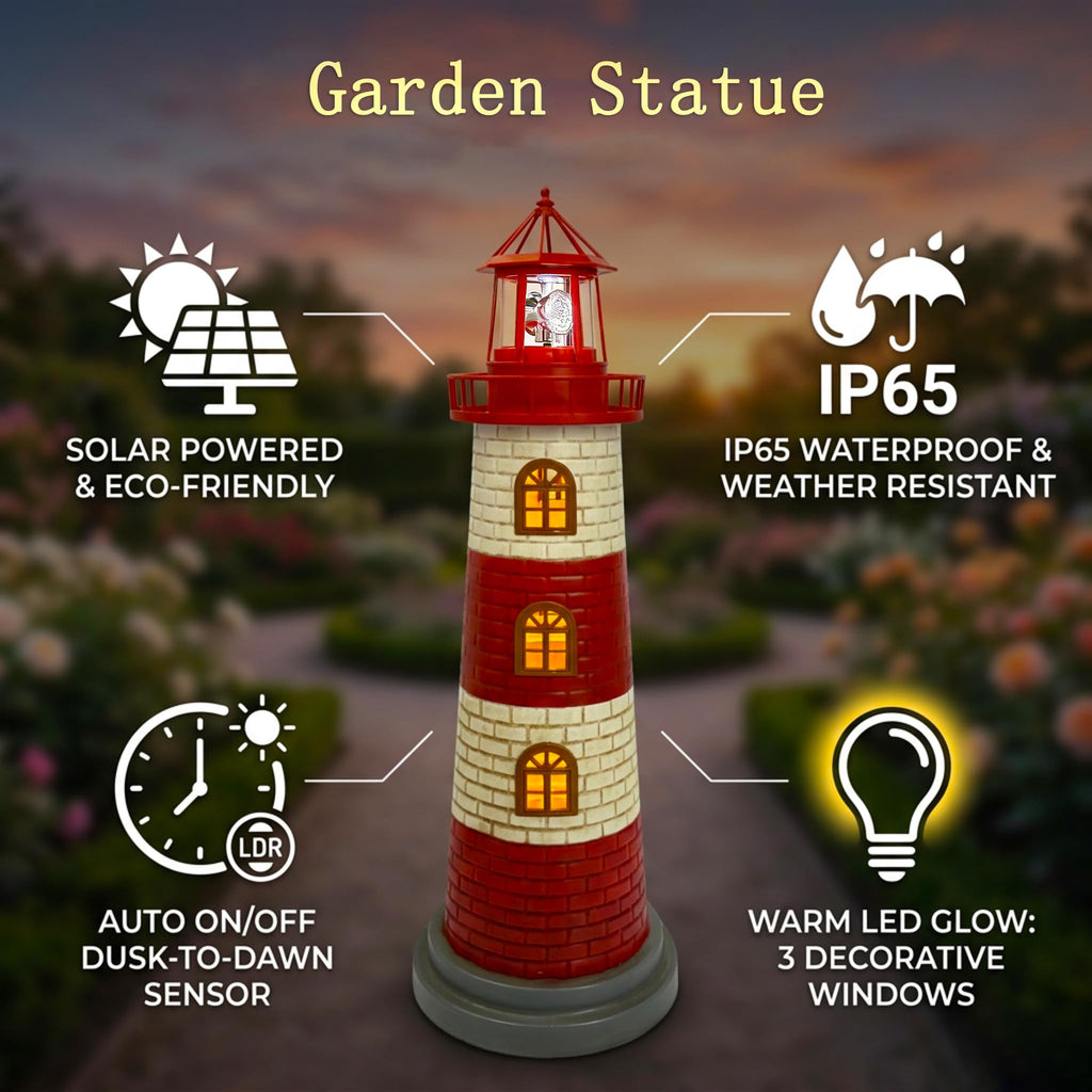 Large Garden Statues 23" Coastal Solar Lighthouse Garden Decor for Outside