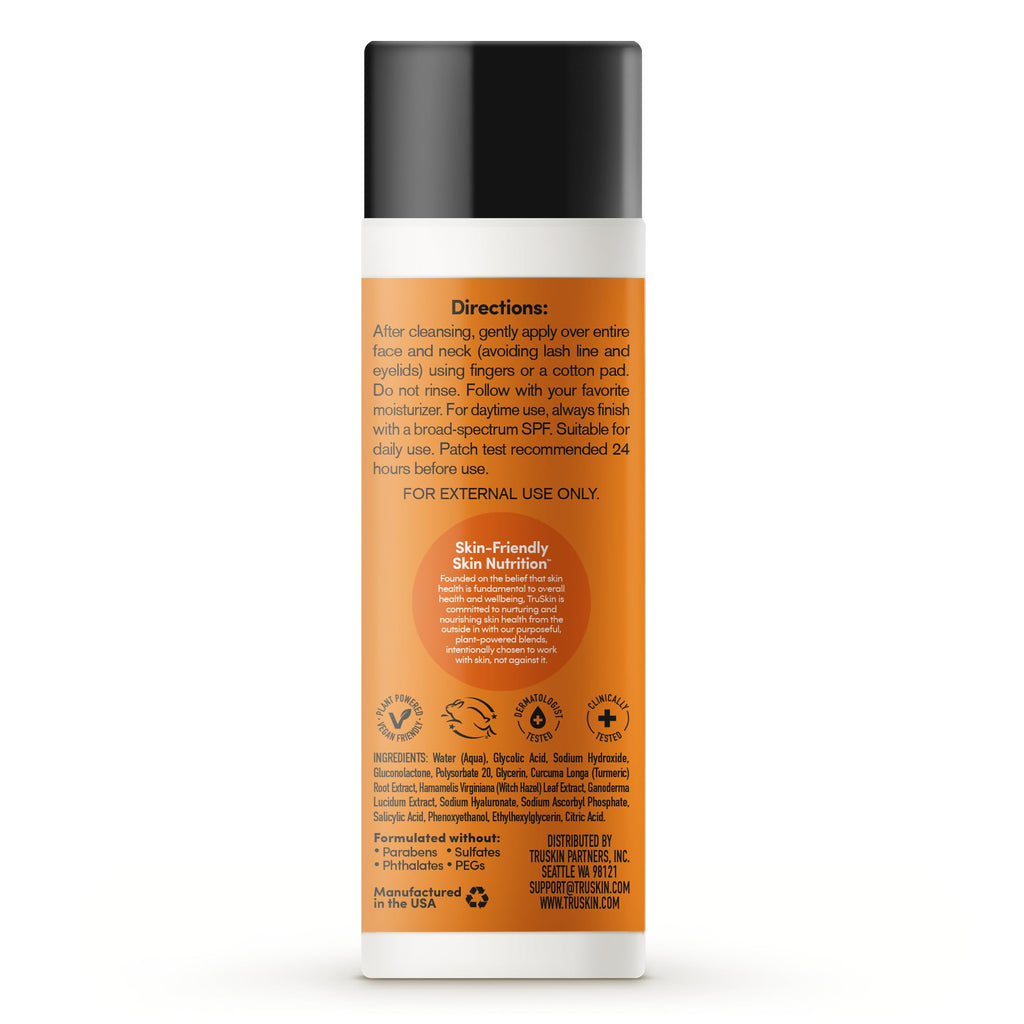 TruSkin BHA Liquid Exfoliant & Toner for Face - Triple Acid AHA BHA PHA Exfoliator with Salicylic, Glycolic Acid & Vitamin C - Improves Look of Tone & Texture, Unclogs Pores, 4.2 fl oz