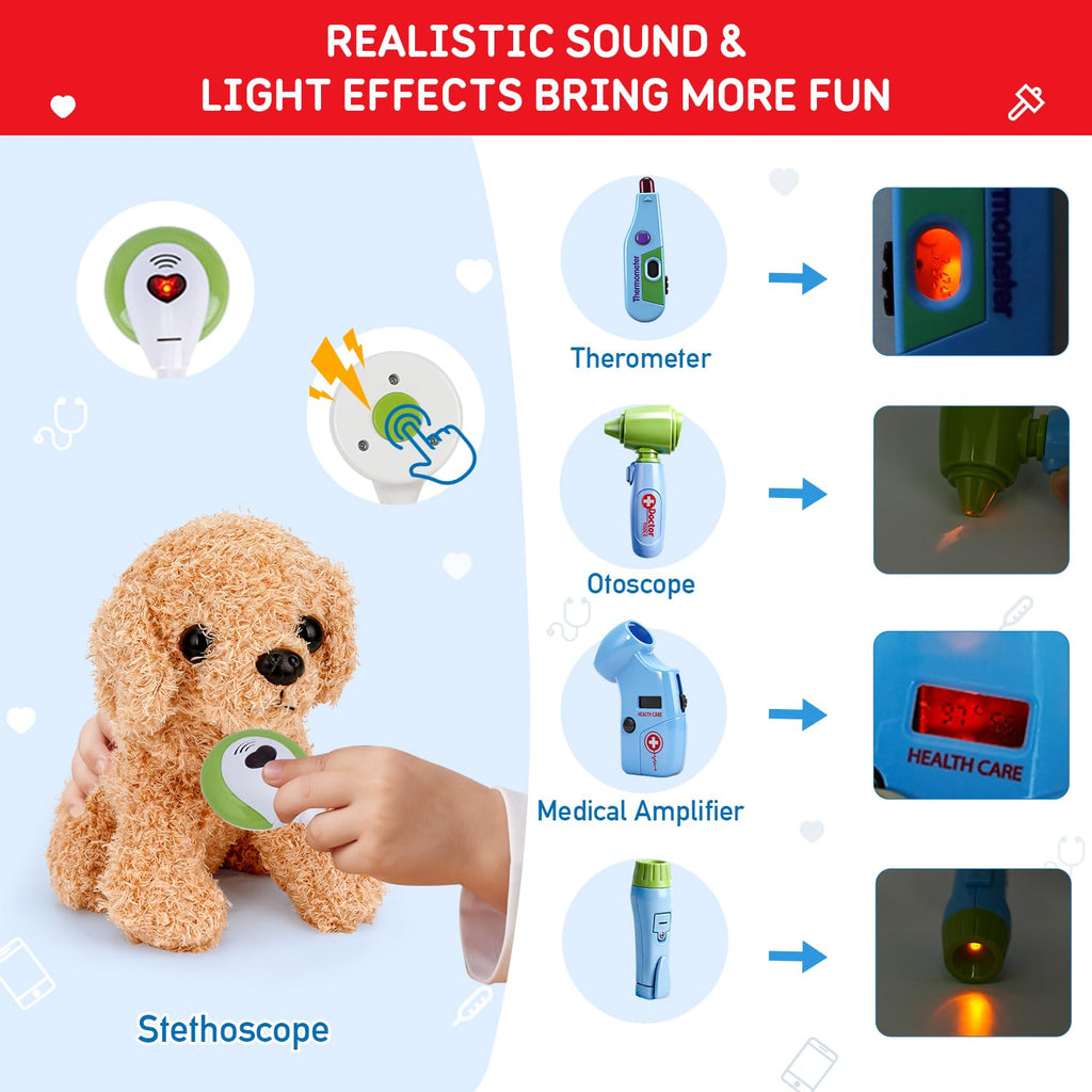 Meland Doctor Kit for Child with Puppy, Pretend Play Toy Gift for Ages 3-6