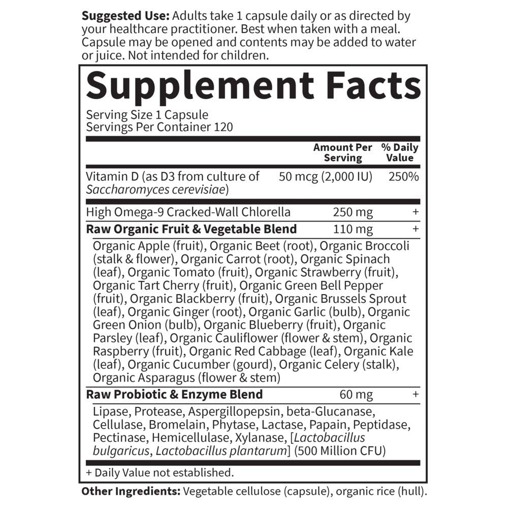 Garden of Life Vitamin D, Vitamin Code Raw D3, Vitamin D 2,000 IU, Raw Whole Food D3 Supplements with Chlorella, Fruit, Veggies & Probiotics for Bone & Immune Health, 120 Vegetarian Capsules