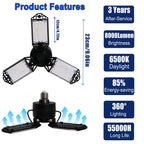 2Pack 80W LED Garage Light, 8000 Lumen Ceiling Lights with 3 Adjustable Panels, 6500K Daylight Light Bulb Fixture LED Lights for Garage, E26/E27 LED Shop Lights, Attic Workshop LED Bay Light