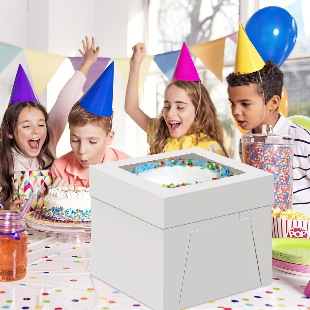 WINKIO Cake Box with Cake Boards, 10 Pack Disposable Cake Carrier, Cakes Transport Container, White Bakery Holder with Window (10, white, 10x10x8 Inches)