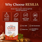 MiloLabCo Resilia Aged Garlic Extract Softgels with CoQ10 Ubiquinol, Odorless 2-Year Matured Garlic Supplement, Non-GMO, 60 Softgels