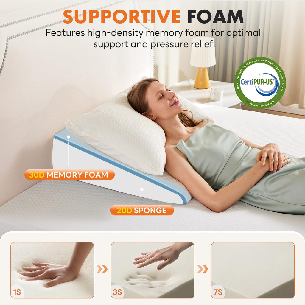 Sweetcrispy Wedge Pillow, Body Pillow for Sleep Apnea, Neck Pain Relief, Post Surgery, Sleeping Comfort, Acid Reflux, Heartburn, Back Pain Relief and Snoring, 7.5Inch White& Grey