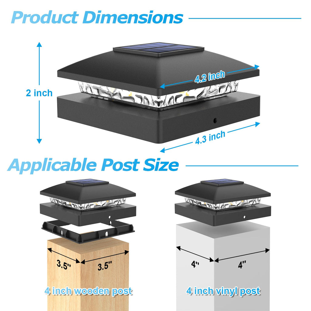 VOLISUN 4x4 Solar Post Cap Light 12pack,Solar Fence - Post Lights Outdoor Waterproof for Wooden/Vinyl Post,Black Deck Post Cap Light Solar Powered with Warm White for Garden/Patio/Porch