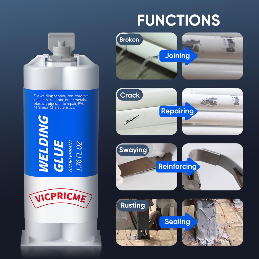 Metal Glue,Heavy Duty Waterproof Epoxy Welding Adhesive,30min Set, 24h Cure