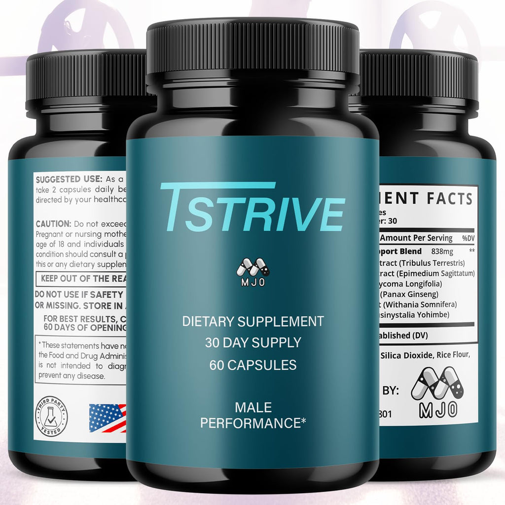 Tstrive for Men, Official T Strive Pills for Men with All Natural Ingredients, Maximum Strength Tstrive Men's Supplement with Premium Vitamins Supporting Wellness and Advanced Health (60 Capsules)