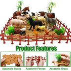 53-Piece Farm Animal Figures Toy with Fence & Building Blocks for Toddlers