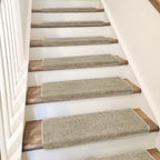 PURE ERA Bullnose Carpet Stair Treads Set Tape Free Non-Slip Indoor Stair Protectors Pet Friendly Rugs Covers Soft Skid Resistant Washable Reusable 9.5" x 30"(2 Pieces,Cream Gray)