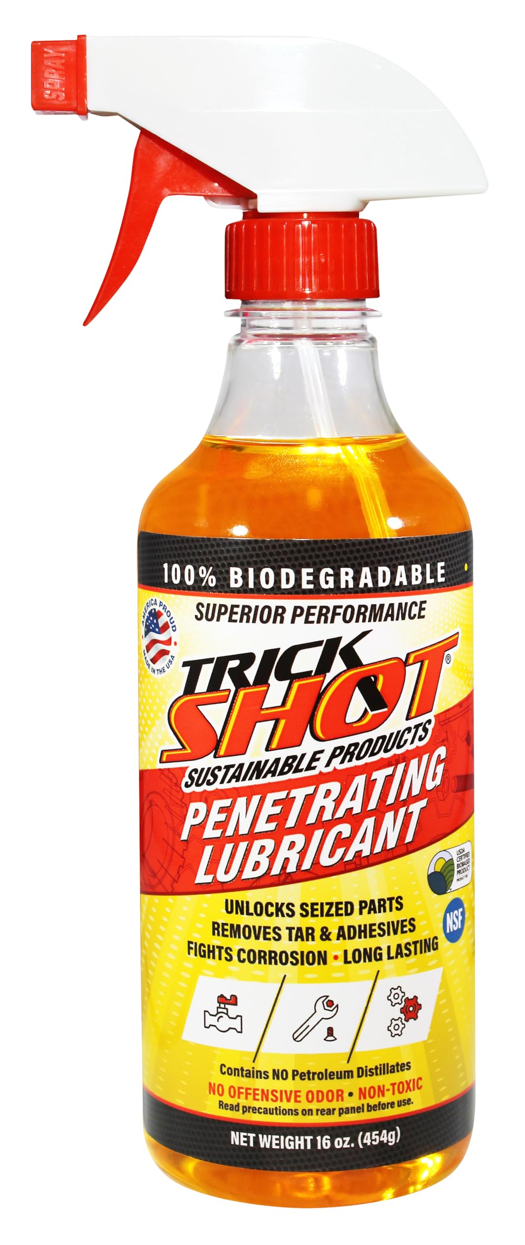 Trick Shot - 3-in-1 Penetrating Lubricant Oil - Biobased Food Grade Industrial Oil for Parts, Rust and Corrosion Remover, Anti-Seize Lubricant Protects Metal Surfaces, Degreases & Cleans - 16 oz
