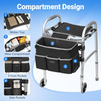 Ytonet Walker Basket with Tray, Detachable Walker Tray for Folding Walkers, Large Capacity Storage Basket with Phone and Crutch Holder, Water-Resistant Non-slip Walkers Accessories for Seniors (Black)