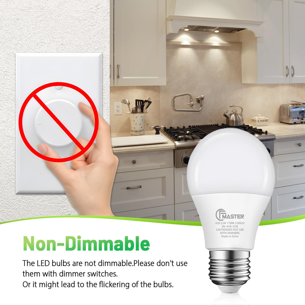 JIANGSILING A19 LED Light Bulb, 75W Equivalent LED Bulb, 11W 2700K Warm White, 1100 Lumens, Non-Dimmable Light Bulbs, CRI 85+, No Flicker E26 Base Bulbs for Home Office, 24-Pack