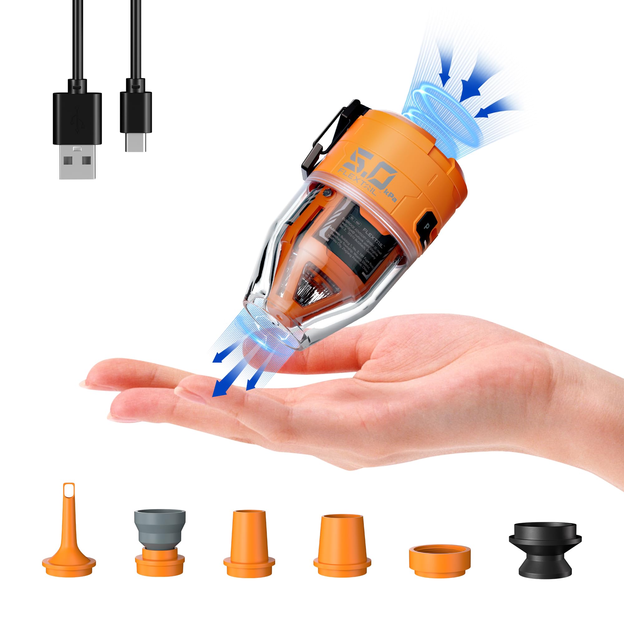 FLEXTAILGEAR Air Pump for Inflatables Max Pump 3, 5Kpa Portable Air Pump, 500L/min Air Mattress Pump with Camping Light,Portable Inflator for Inflatable Pillows Swim Rings Air Mattresses Air Bed Boats
