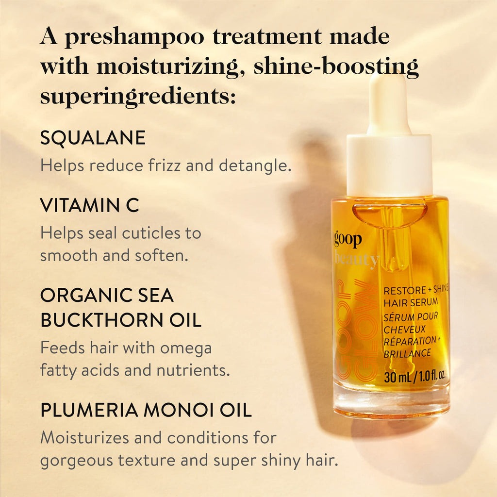 goop Beauty Hair Serum | Hair Moisturizer for Frizzy & Dry Hair | Vitamin C, Sea Buckthorn Oil, and Plumeria Monoi Oil | 0.5 fl oz | Hair Detangler to Help Shine & Texture | Paraben and Silicone Free
