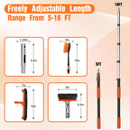 LAANPOLE 4-in-1 Pool Brush with Pole, Heavy Duty 18" Pool Brush Head, 5" Stainless Steel Brush and Hand-Held Pool Scrub Brush for Inground & Above Ground Pools, Pool Scrubber Brush with 16FT Pole