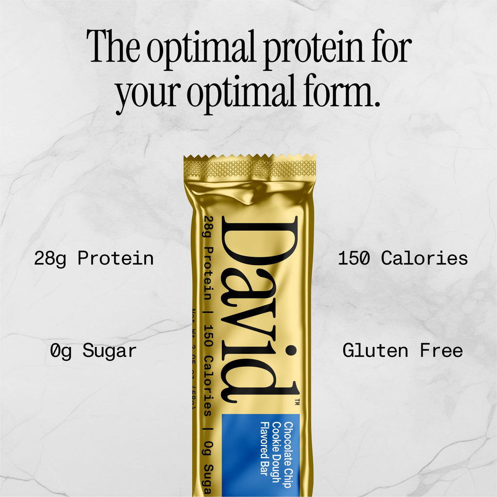 David High Protein Bars No Sugar - Sugar Free Protein Bars, Low Carb, Gluten Free - 28g of Protein, 150 Calories - David Bar On-The-Go Snack - Chocolate Chip Cookie Dough Flavor, Pack of 12