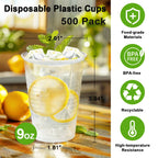Lamosi 500 Count 9 oz Clear Plastic Cups, 9 Ounce Disposable Cold Drinking Cups for Party, Wedding, Travel, Christmas, Events